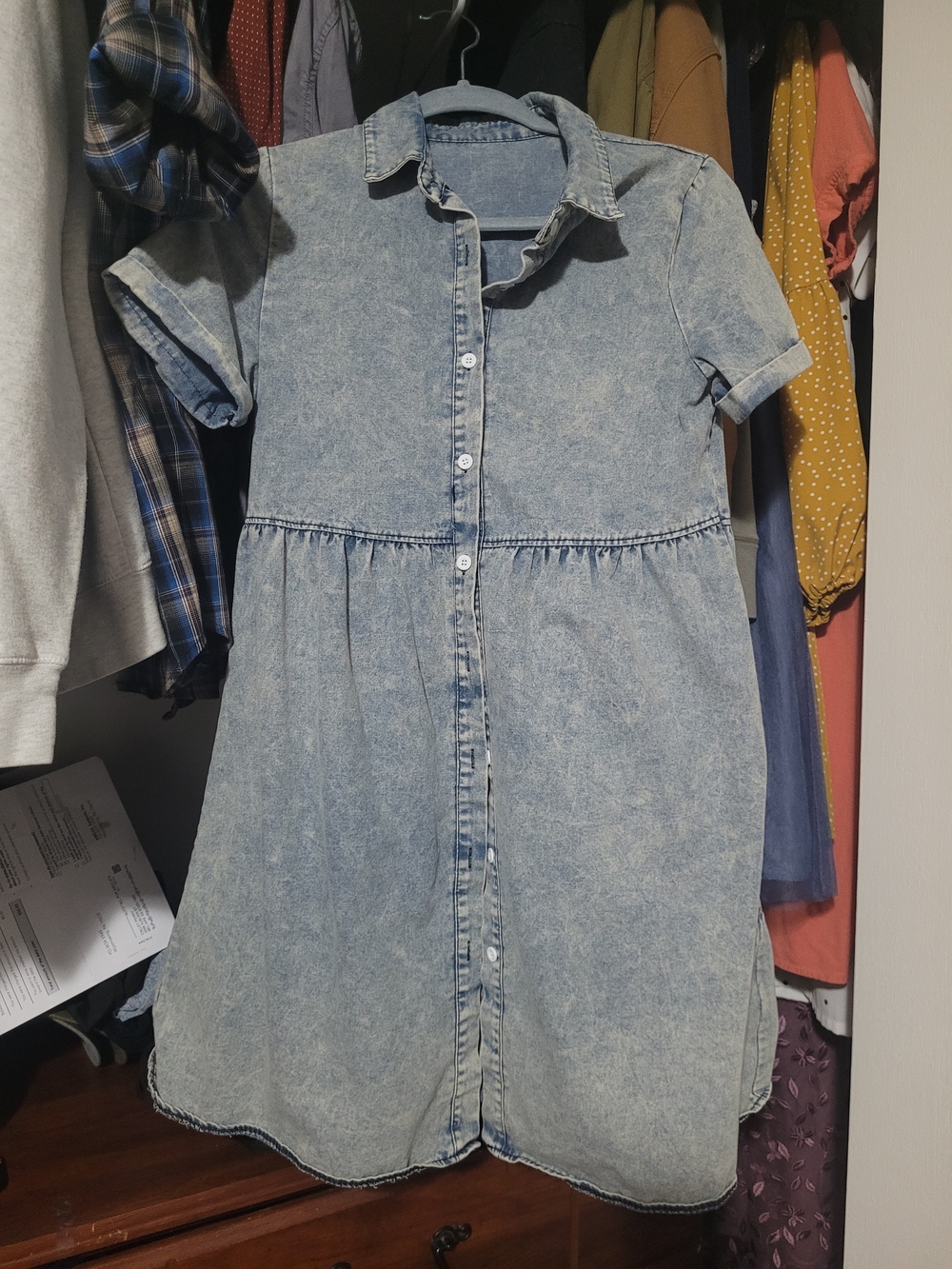 Casual Light Blue Denim Button-Front Mini Dress